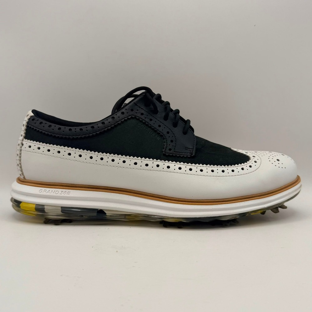 Cole Haan Grand 360 Men's 9M Golf Shoes Black White Wingtip Brogue Spiked